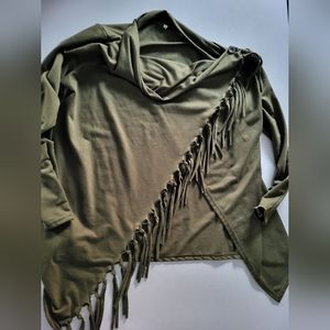 - Khaki Green Fringed Top Size large L